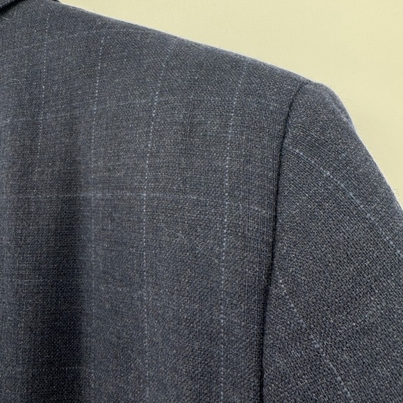 Hickey Freeman Boardroom‎ Collection Wool Cashmere Windowpane Blazer 42 Reg Navy - Picture 4 of 14